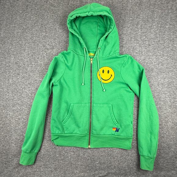 Aviator Nation Tops - Aviator Nation Green Smiley Face Hoodie Women's XS Premium Full Zip Sweatshirt